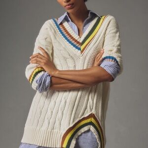 Anthropologie Maeve Collegiate V Neck Twofer Sweater NWT Size L